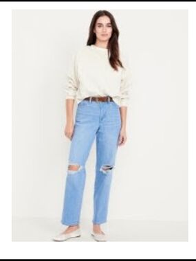 Old Navy Light Blue Straight Leg Ripped Jeans